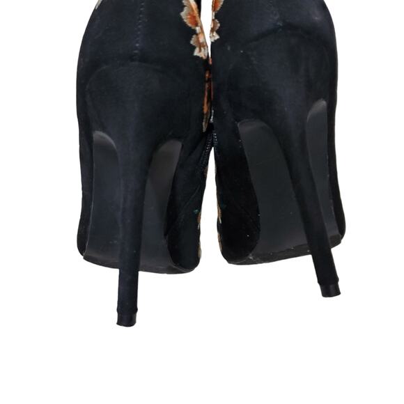 JustFab | Embroidered Floral Stiletto Peep Toe Ankle Booties - Picture 9 of 12